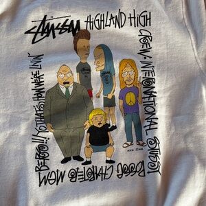 Stussy x Beavis and Butthead Highland High MTV white crewneck sweatshirt Medium
